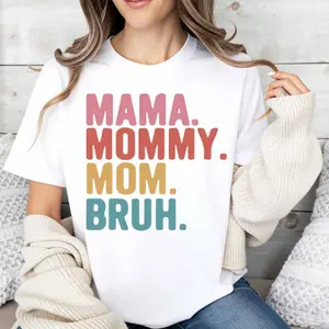 Women Casual T Shirt Mama Mommy Mom Bruh Text Print Top For Mother Day Family Outing And Everyday Wear