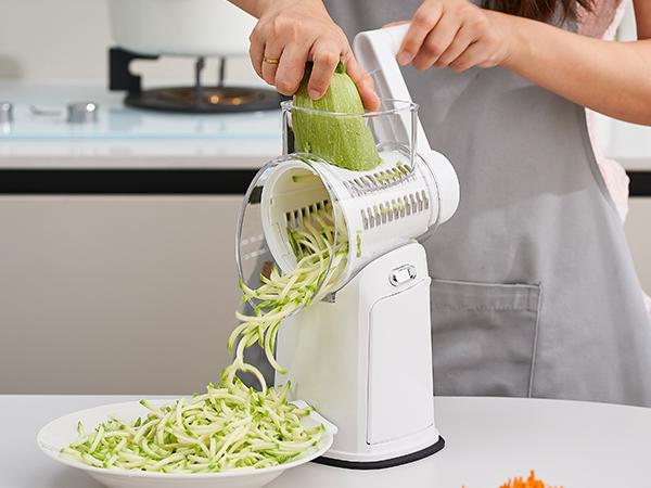 UFORU 5-in-1 Rotary Cheese Grater & Vegetable Chopper with Suction Base, 10 Stainless Blades & Safety Handle - for Cheese, Vegetables, Fruits & Shredding Chicken