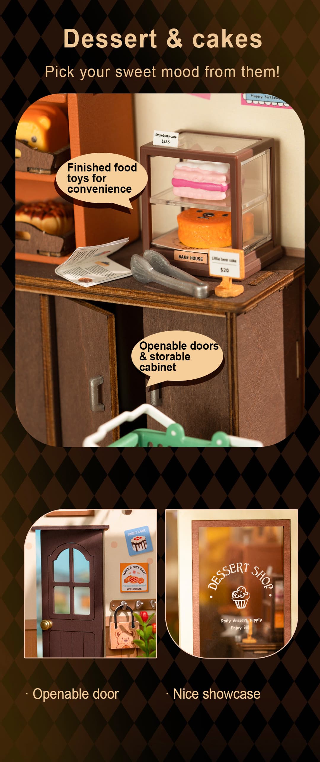 Rolife  Becka's Baking House Miniature House Kit DIY Mini Dollhouse with Accessories Tiny Store Making Kit with LED Light Hobby Birthday Gifts for Kids & Adults