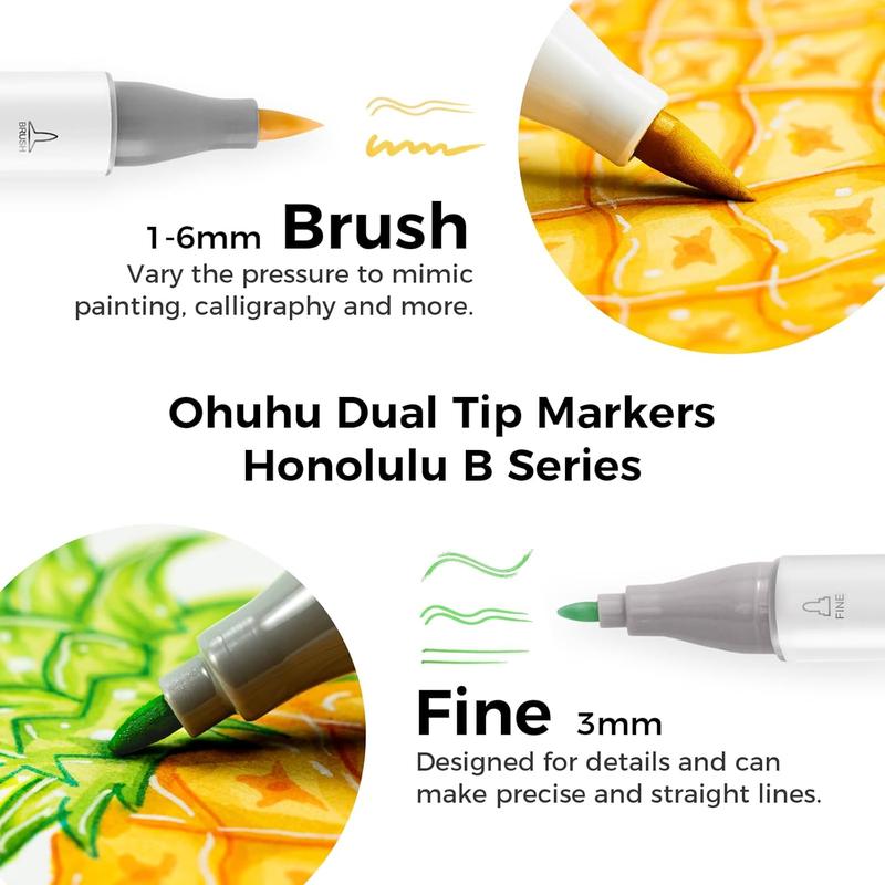 Ohuhu Honolulu B 320-Color Refillable Alcohol Markers – Double Tips, Brush & Fine Tips, Perfect for Artists, Coloring, & Illustration