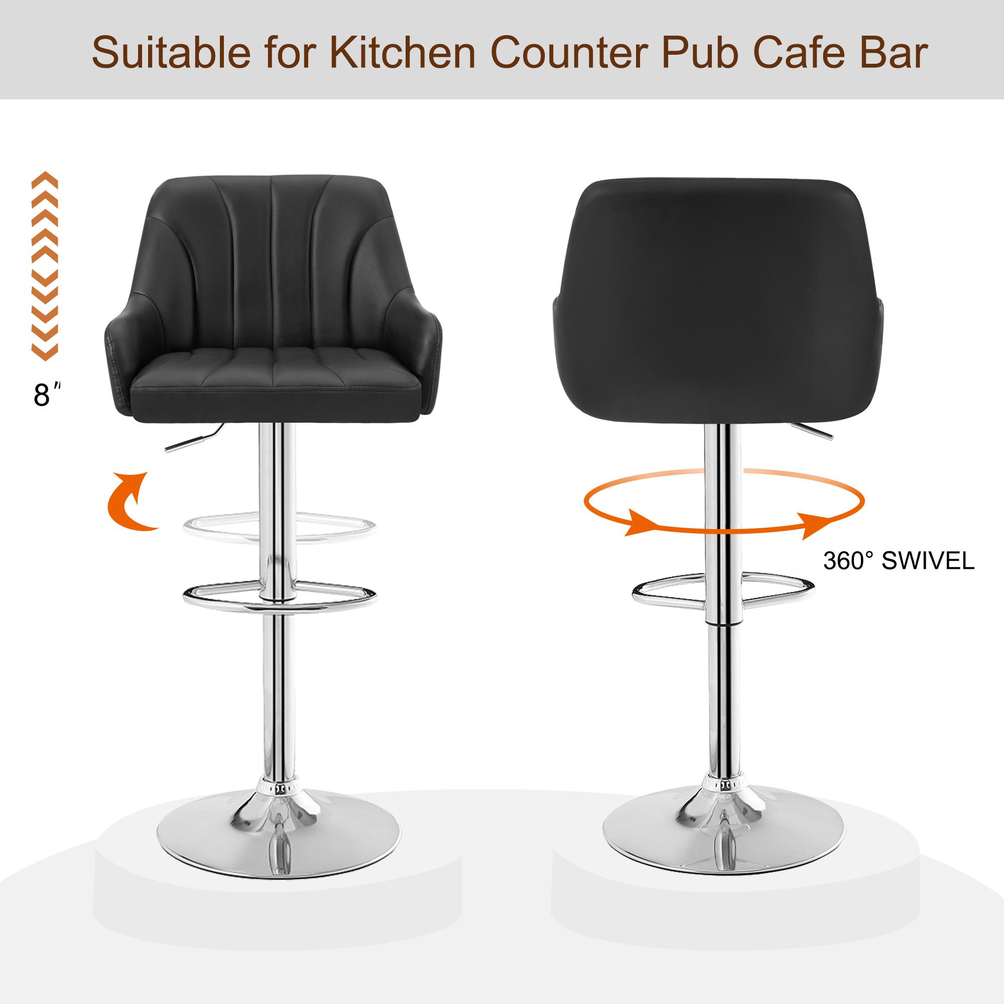 VECELO Bar Stools Set of 2 Counter Height Modern Swivel Bar Stools,Kitchen Island Bar Stools Set of 2 with High Backrest,Adjustable Swivel Stool Bar Height Chairs for Bar, Kitchen, Dining Room