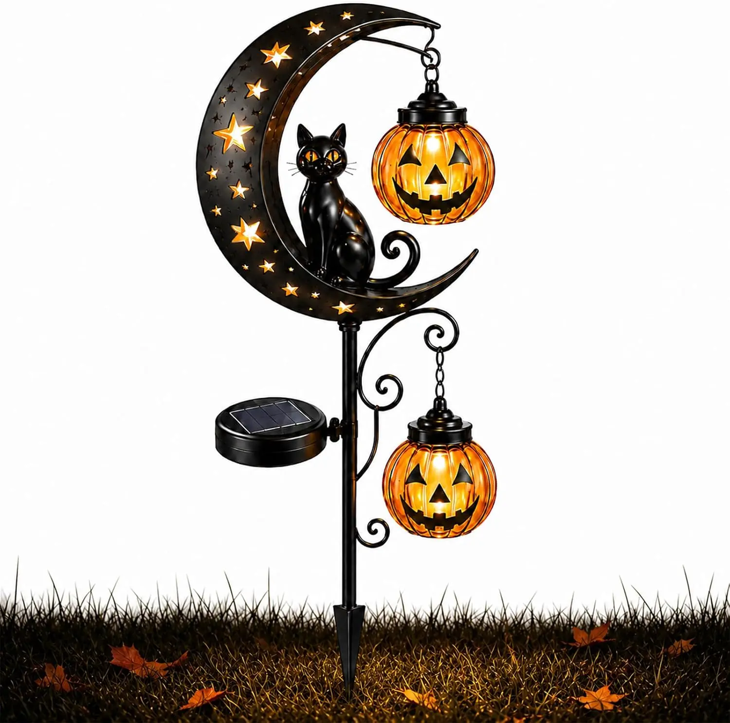 Pumpkin Moon Garden Stake Light, Solar Halloween Black Cat & Pumpkin Moon Garden Stake Light, Lanterns for Garden, Pathway, Lawn and Porch