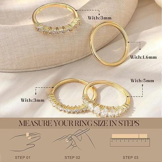 4PCS 14K Gold Plated Stackable Ring Set for Women – Dainty CZ Bands for Women