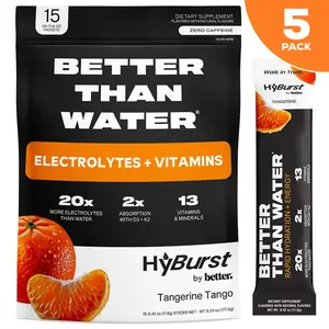 Tangerine Tango | 5 PACKS | 75 Sticks | Electrolyte & Vitamin Drink Mix | B12, L-Theanine, D3, K2, Zinc, Magnesium, Potassium | Calm Focus & Energy