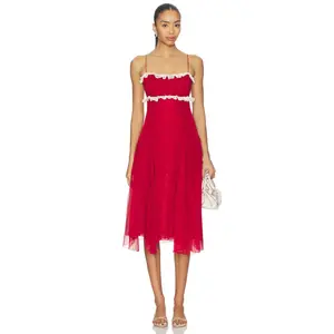 For Love & Lemons Charlotte Midi Dress in Red