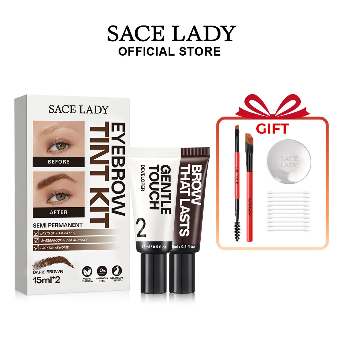 SACE LADY Vegan Eyebrow Tint Kit - Long-Lasting, Waterproof, Sweat-Proof Eyebrow Dye Paste Box, New Makeup Beauty Products for Summer Use,back to school