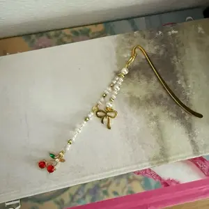 ‘The Sophie’ Cherry Bookmark, Booktok Gift, Bookish Lover, Hand Beaded Golden Metal Bookmark