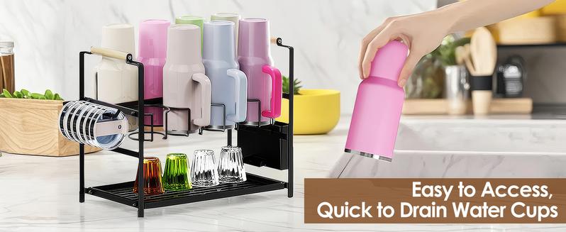 Water Bottle Organizer Drying Rack for 40 oz Tumbler with Handle, Multifunctional Cup Storage Holder Compatible with Stanley, Owala, Simple Modern and Other Brands, 8 Slots (Patented)
