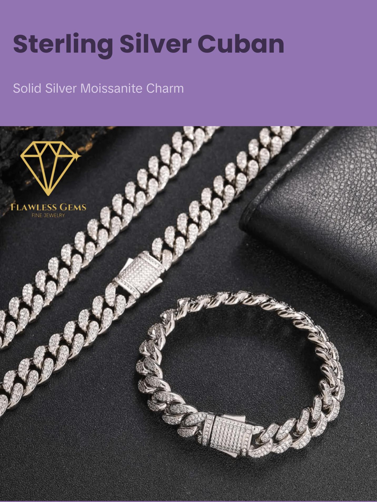 12mm Sterling Silver VVS Cuban Bracelet