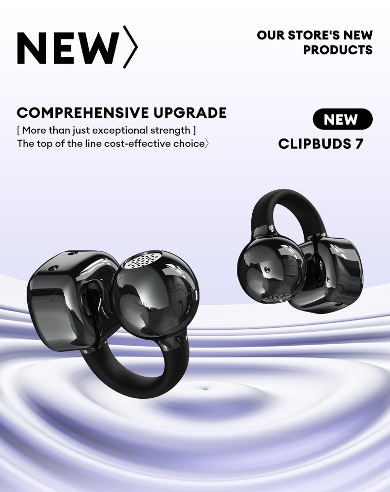 HYUNDAI Clipbuds 7 Clip-on Design Wireless Headphones, Powerful Sound Effects for Music, Dustproof & Waterproof Sports Earbuds for Running, Workout, Audio