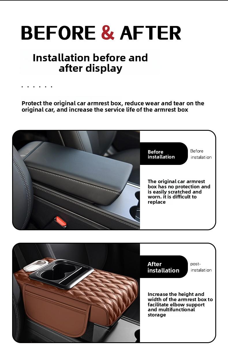 Leather car armrest cushion! This multi-functional pad holds cups, tissues, and storage—no more dangling arms on long drives! Solve all your road trip pain points for the price of a bubble tea!