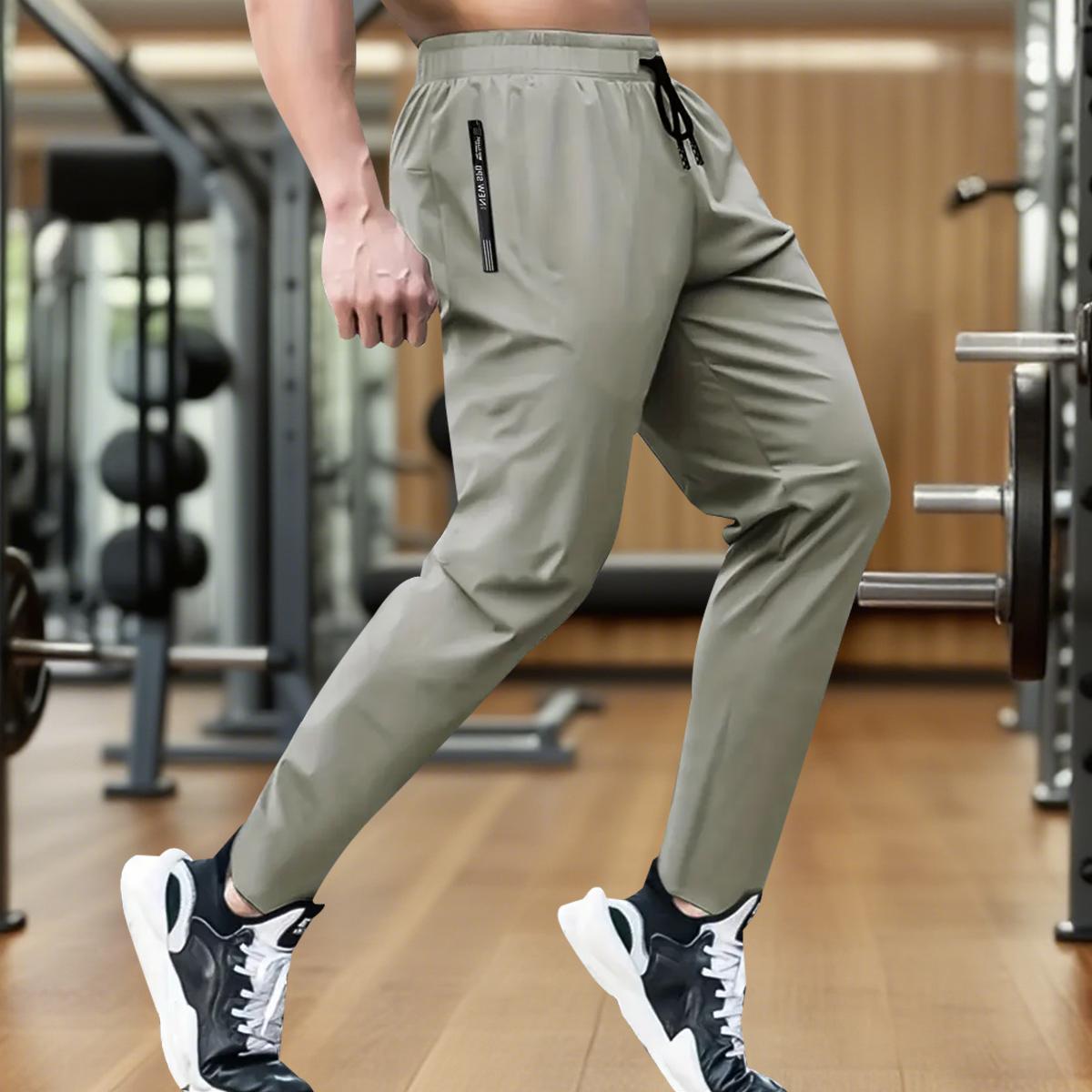 Men's Ice Silk Jogger Pants - Breathable Material Jogger, High Elasticity, Stretchy - Fitness Outfit with Zippered Pockets - Casual Athletic Jogging Trousers - Suitable for Running, Outdoor Activities - Black, Gray, Khaki, Blue