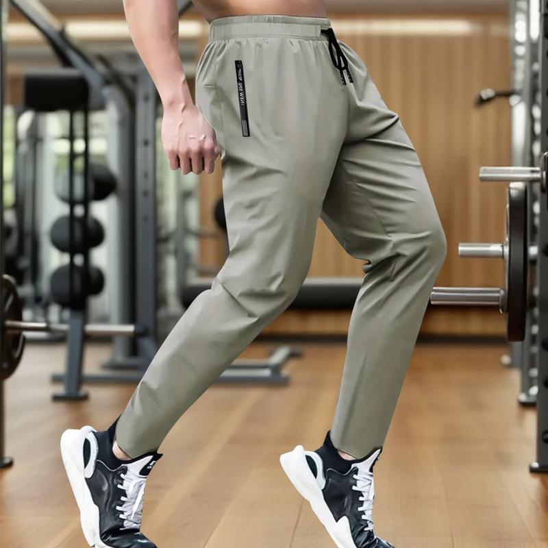 Men's Ice Silk Jogger Pants - Breathable - Stretchy Sports Trousers with Zippered Pockets - Suitable for Running, Fitness, and Outdoor Activities - Black, Gray, Khaki, Blue - Running Gear - Casual Activewear - High Elasticity