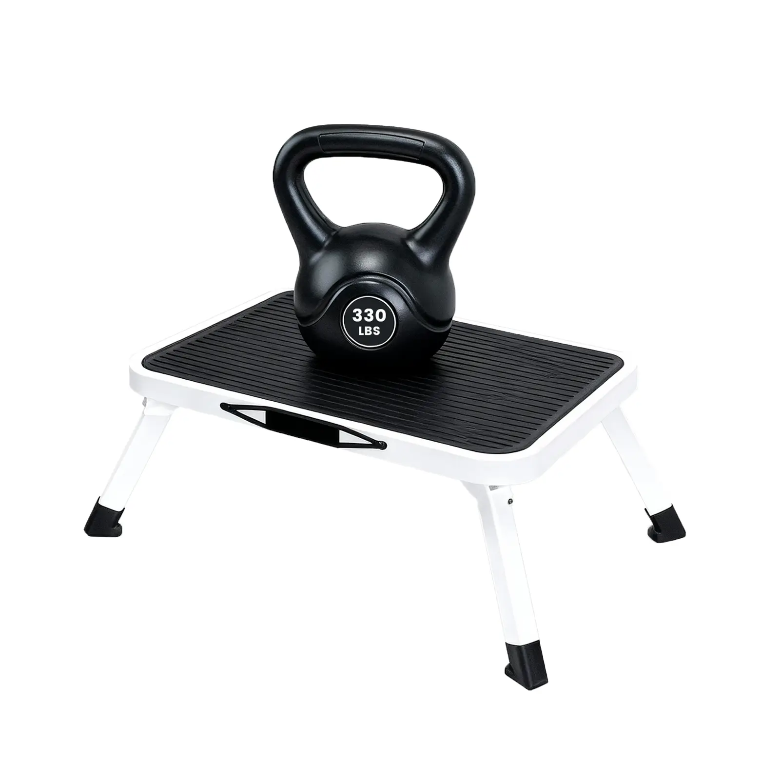 Foldable Step Stool with Non-Slip Platform & Rubber Feet, 1-Step Ladder with Carrying Handle, 330lbs Capacity Sturdy Metal Foldable Stool for Indoor & Outdoor Use