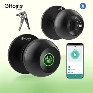 GHome Smart Fingerprint Door Knob, Rechargeable Biometric Smart Lock with App Control for Bedroom, Home, Office, Garage, Hotel, and Apartment