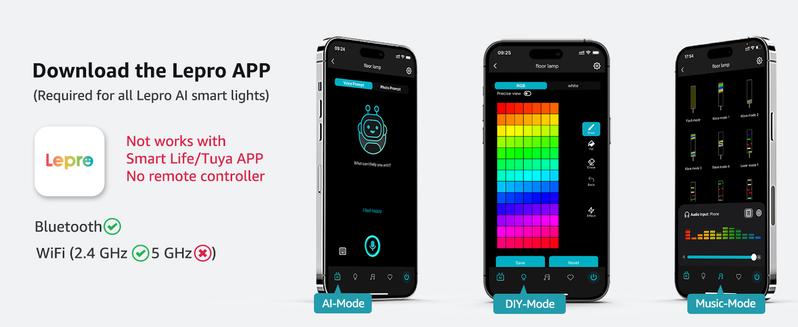 Lepro O1 AI Floor Lamp, 2300LM Smart Corner Lamp Smart LED Standing Lamp party light stick APP/WiFi Control, Alexa/Google Assistant Enabled, Modern Floor Lamp with Music Sync, DIY Mode, RGBCW &CCT, Lamps for Living Room, Bedroom, Office -B