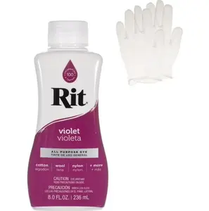 Rit Violet 8 oz Liquid Fabric Dye for Clothing Décor & Crafts with Pair of Medium Latex-Free Vinyl Gloves