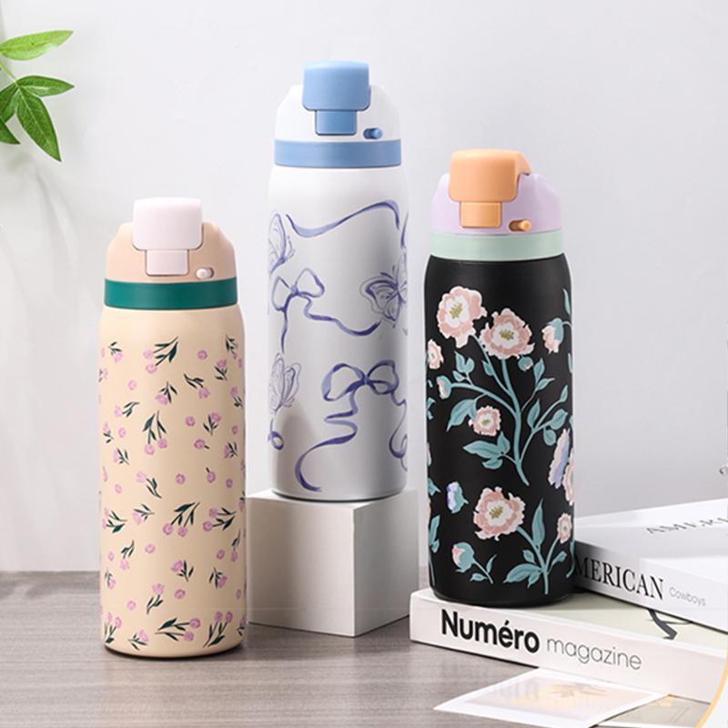 Fashionable Stainless Steel Insulated Bottle with Cartoon Patterns, Large-Capacity Jump Cup, Ideal for Outdoor Sports. Thermal Metal Insulation Flask Drinkware Glass