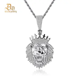 Delzzad Iced Out Crown Lion Head Pendant Hip Hop Lion Necklace Chain D Color VVS Synthetic Moissanite Copper Chain Perfect Birthday Engagement Wedding Anniversary Mother's Day Christmas Valentine's Day Gifts