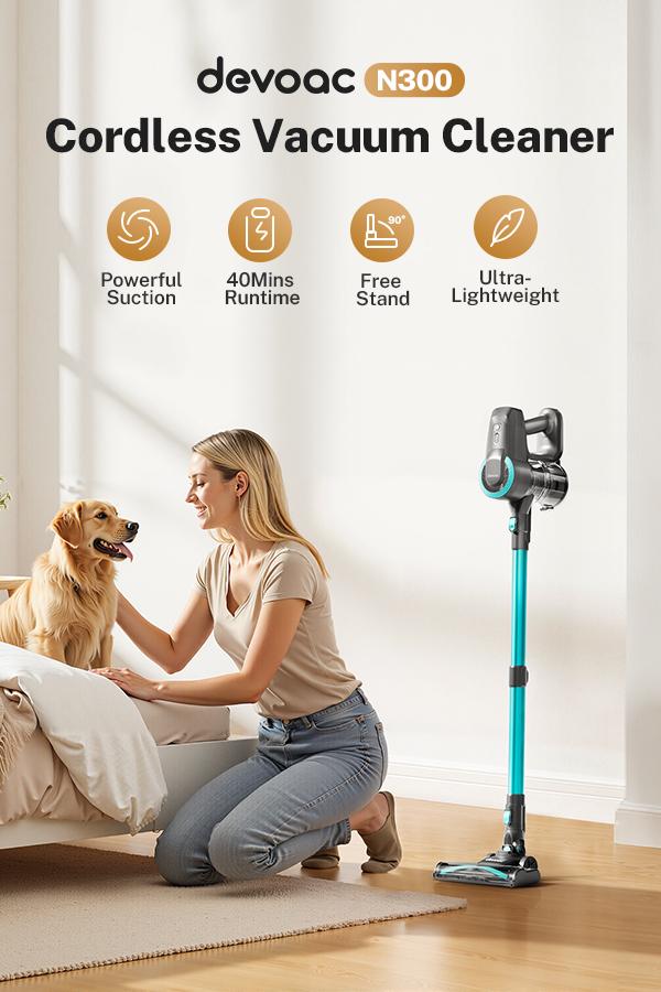 [FebFaves] Devoac Cordless Vacuum Cleaner, 8-in-1 Rechargeable Stick Vacuum, 40mins Runtime, Powerful Suction, Lightweight, Versatile for Hardwood Floors, Car, Carpets, Pet Hair - Home Cleaning Tool