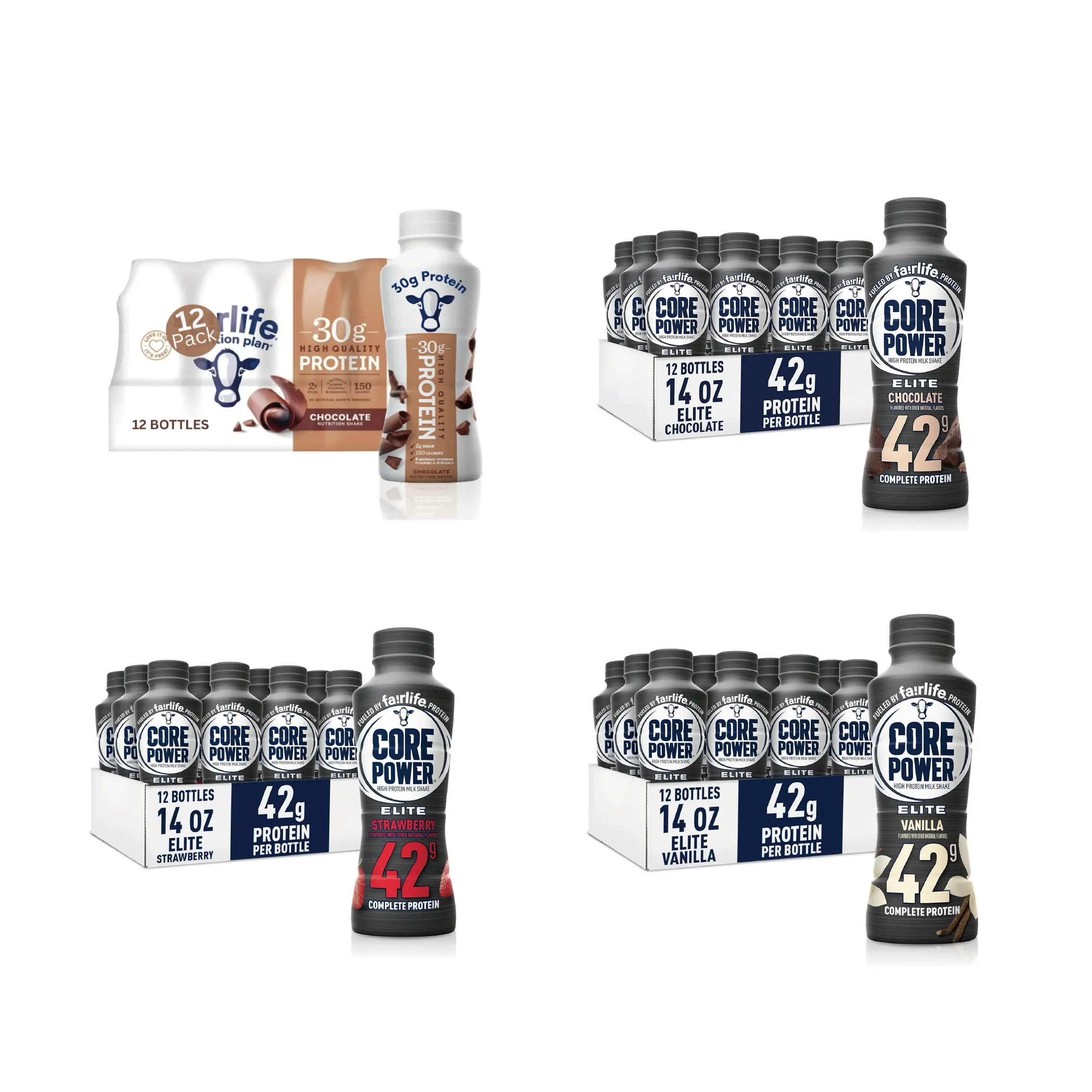 Fairlife Core Power Elite High Protein Shake, 42g Bottle, 14oz, 12 Pack and Nutrition High Protein Shake 12 packs High Protein Fitness Liquid Sport Ready To Drink Protein Shakes