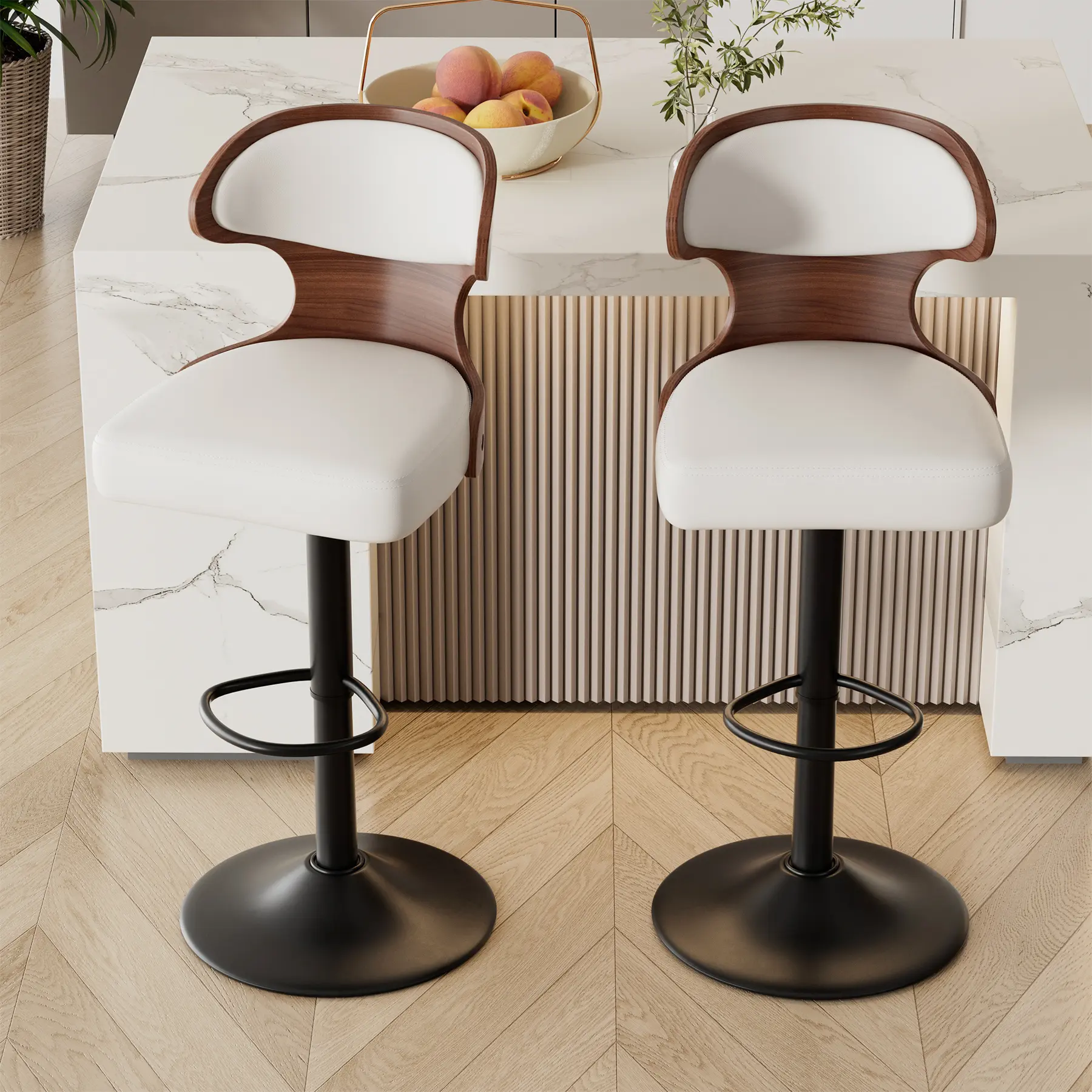 Barstool Furniture - Adjustable Counter Height Chair (24.5-33.5in), 360-Rotational Bentwood Swivel, Artificial Leather Upholstered with Back & Footrest for Bar, Kitchen, Coffee Shop,dorm essentials,home decor