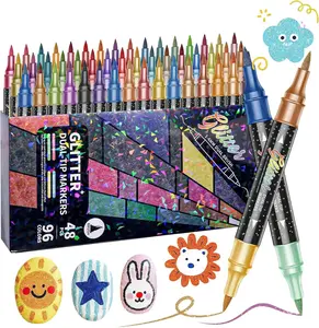 Glitter Markers Set - Double Tip Pens, Water Based Ink with Shimmer Design, Outline Marker with Sparkling Color, DIY Crafts for Scrapbooking Cards, Art Marker for Kids Adults Home School Supply