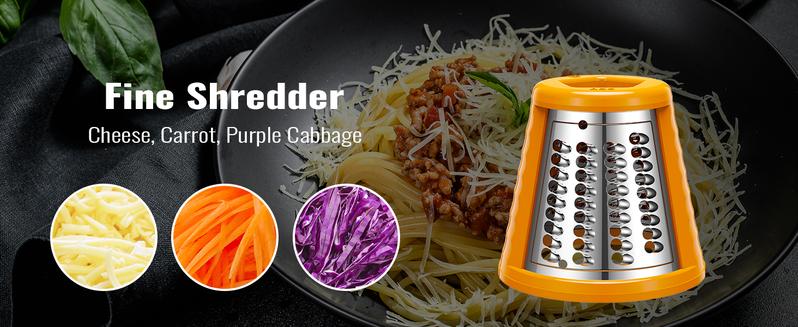 Electric Rotary Grater Salad Shooter - 5-In-1 Multi-Functional Cheese Grater with Safety Push Bar, One-Touch Operation, and Interchangeable Cones Vegetable Slicer Vegetable Cutter Kitchen Utensils small kitchen gadgets
