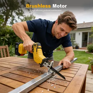 Cordless Reciprocating Saw, 0-3500 RPM Electric Saws with 4 Blades & 2 Batteries, Tool‑Free Change, Handheld Saw Lightweight, Battery Reciprocating Saws for Cutting Wood PVC Pipe (Yellow)