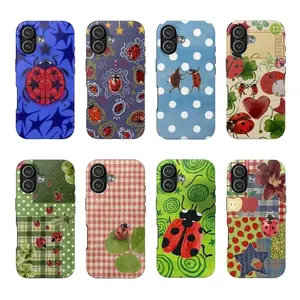 8 Ops Ladybug Star Pattern Tough Phone Case, Striped Mix Polkadot Case Cover with Iphone