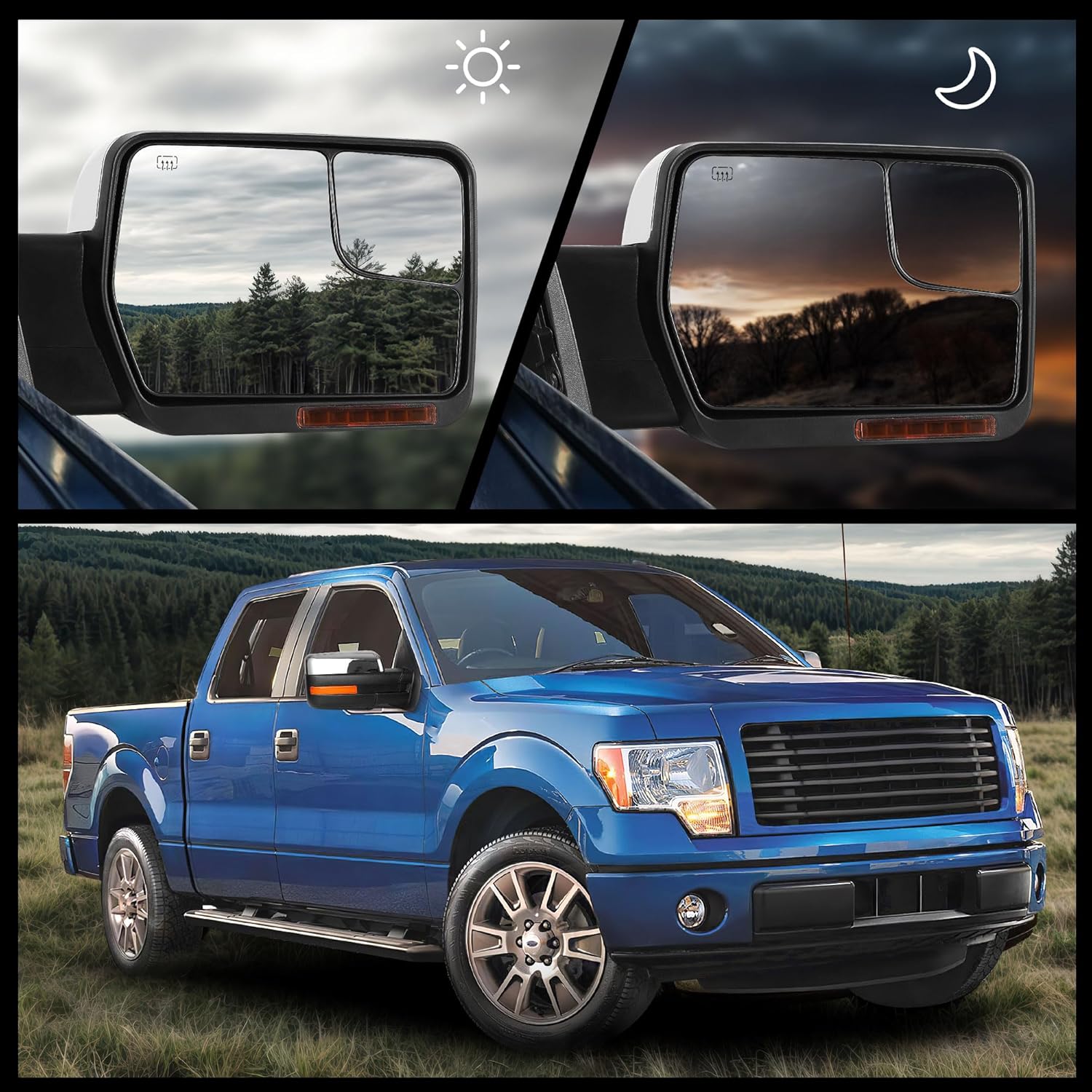 YITAMOTOR Power Heated Driver & Passenger Side Mirrors Car Accessories for 2007-2013 Ford F150 - Chrome Finish, Puddle Light Turn Signal