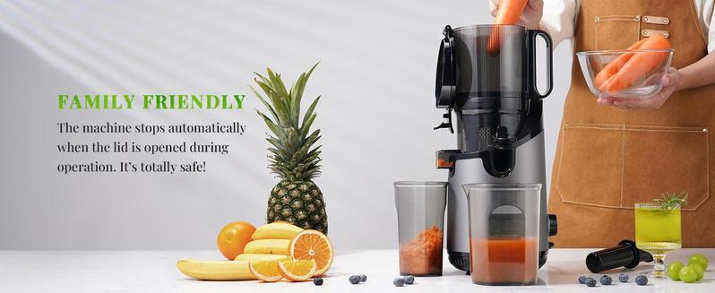GDOR Cold Press Juicer 5.3" Wide Chute 150NM Motor High Yield Easy Clean Slow Masticating Extractor with Anti-Drip Spout & 41oz Hopper