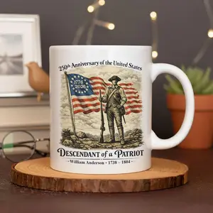 Personalized 250th Anniversary of the United States Mug, Descendant of a Patriot 1776–2026 Coffee Cup, Historic American Heritage Gift