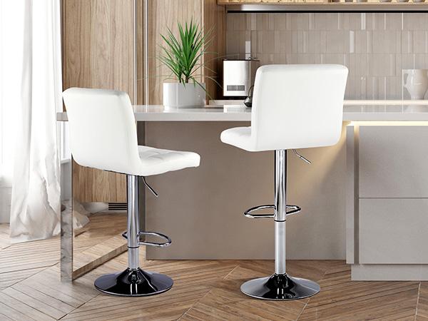 Adjustable Swivel Barstools Set of 2 in PU Leather with Hydraulic Lift, Kitchen Counter Height Stools Featuring Thickened Seat Cushions and Back