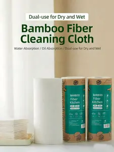 Eco-Friendly Bamboo Fiber Kitchen Cleaning Cloths - 20 Sheets/Roll, Reusable & Disposable, Ultra-Absorbent Oil-Resistant Dish Towels (28x28cm)