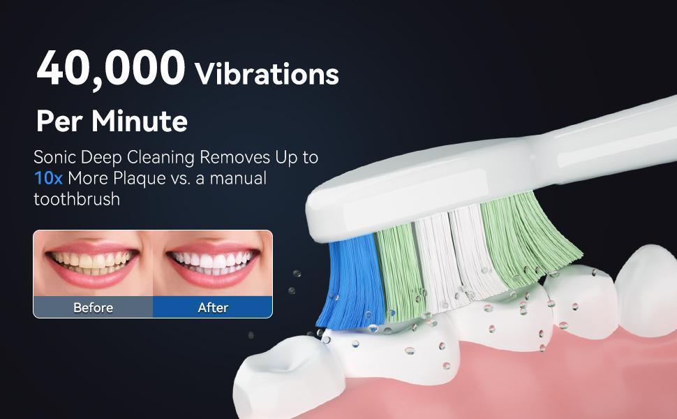 JTF P200 Sonic Electric Toothbrush for Adults - Rechargeable Electric Toothbrushes with 6 Brush Heads & Holder,  1 Charge for 45 Days