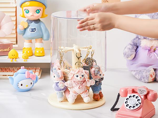 UFORU Clear Dustproof Rotating Display Box,for Keychain,Watch,Jewelry,Home Organizer,Living Room,Bedroom,Study Room,No Battery,Multifunctional Storage Solution,blind  box display Fitting