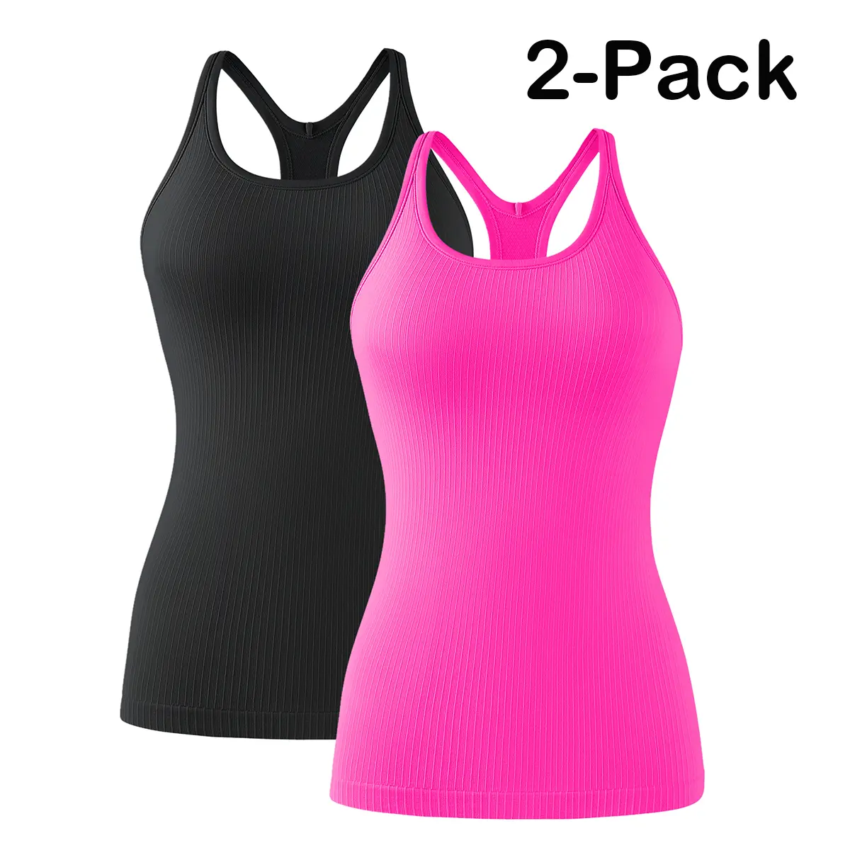 ATTRACO Women's Two-Piece Ribbed Sports Tank Top Set with Built-in Bra Fitted Racerback Design Round Neck for Sports Activities  Ribflex Seamless Workout Tank Tops