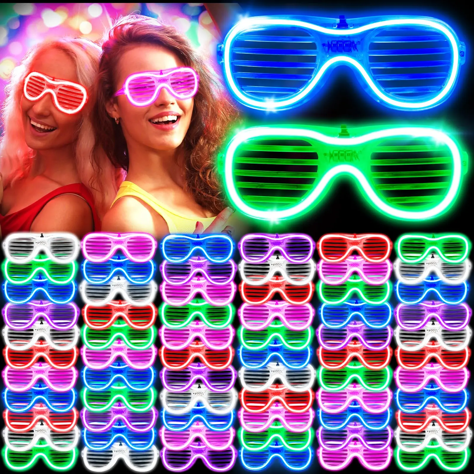 LED Light Up Glasses, 50pcs/set Colorful Glow in The Dark Glasses, Party Eyewear for Party, Festival, Wedding, Birthday, Party Supplies, Masks, Halloween, Glow Party Accessories