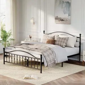 Queen Size Metal Bed Frame, Vintage Circular Headboard & Footboard, Heavy-Duty Iron Platform Bed (No Box Spring), Noise-Free Design, Easy Assembly, Black Finish