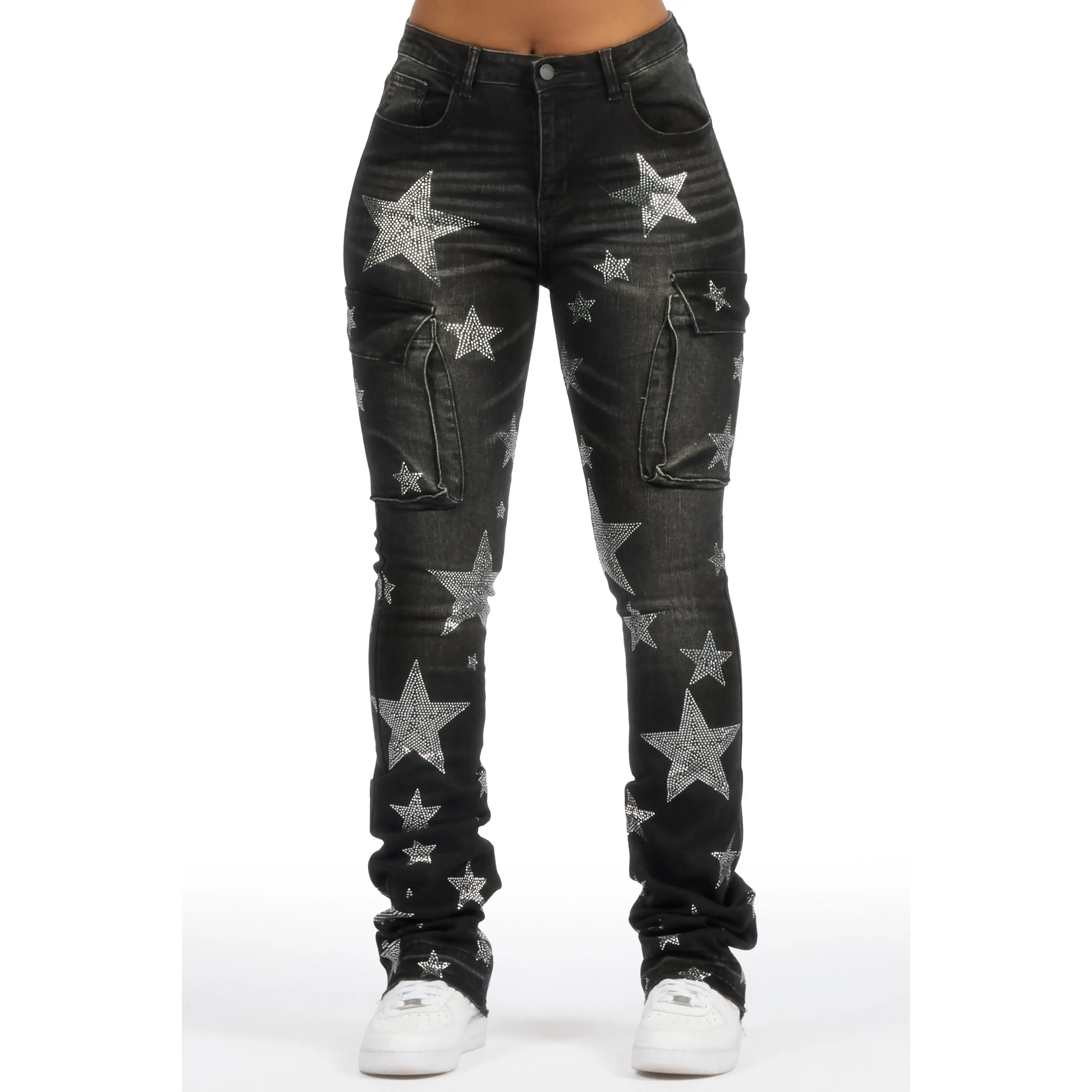 Kendrica Black Rhinestone Stacked Jean
