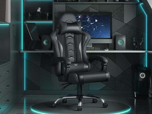 Costoffs Massage Function Gaming Chair  Ergonomic PU Leather Office Chair 90-135° Recline Swivel Height Adjustable with Headrest & Storage Pocket 300lbs Capacity