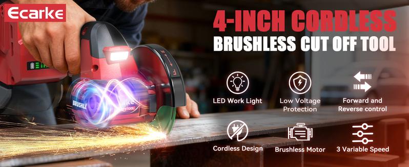 4" Cordless Brushless Cut-Off Tool Compatible with Milwaukee 18V Battery, Battery NOT Included, with 4pc 4" Blades for Metal, Wood, Tile & Plastic
