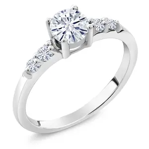 Gem Stone King 925 Sterling Silver White Moissanite Engagement Ring For Women (0.65 Cttw, Round 5MM, Gemstone Birthstone)