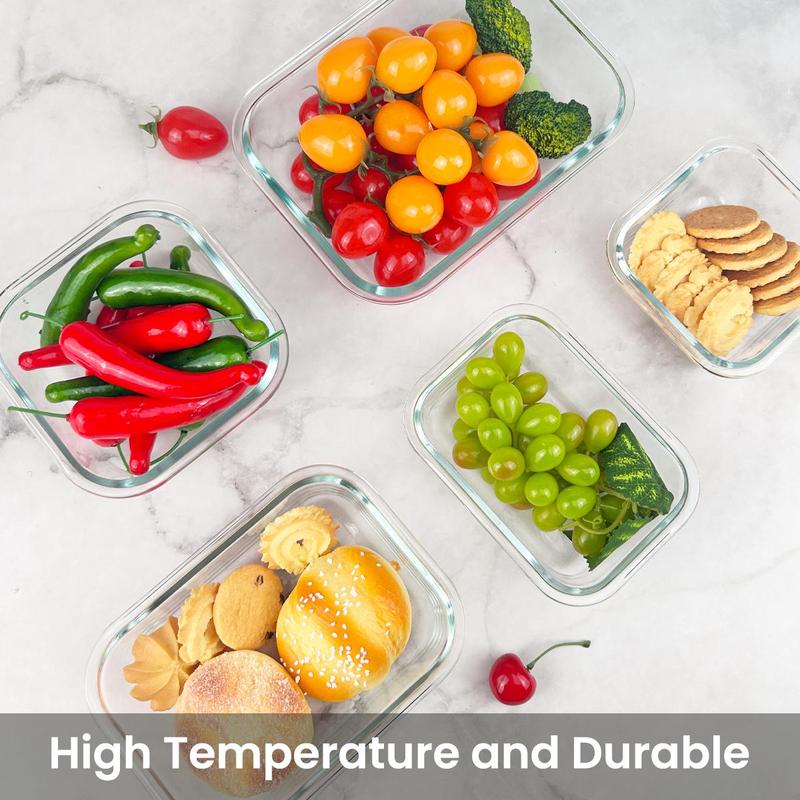 Premium Glass Food Storage Containers 8 Pack Airtight Leak-Proof Microwave Oven Freezer Dishwasher Safe BPA Free Stain-Resistant Easy-Clean for Meal Prep Bento Boxes Kitchen Utensils container large -safe