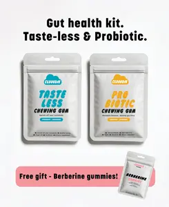 Clooudie California, Gut Health Kit: Tastless Chewing Gum + Probiotic Chewing Gum, Support Gut & Digestive Wellness, Reduce Sweet Signal, Help With Eating Healthy, Clinically Tested, Vegan, Non-GMO & Sugar-Free