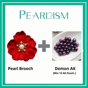 【Adee】Red Rose Pearl Brooch + Demon AK pearls (Min 10 AK pearls inside as gift) [Open in live ]｜Freshwater Deep Color AK Pearl