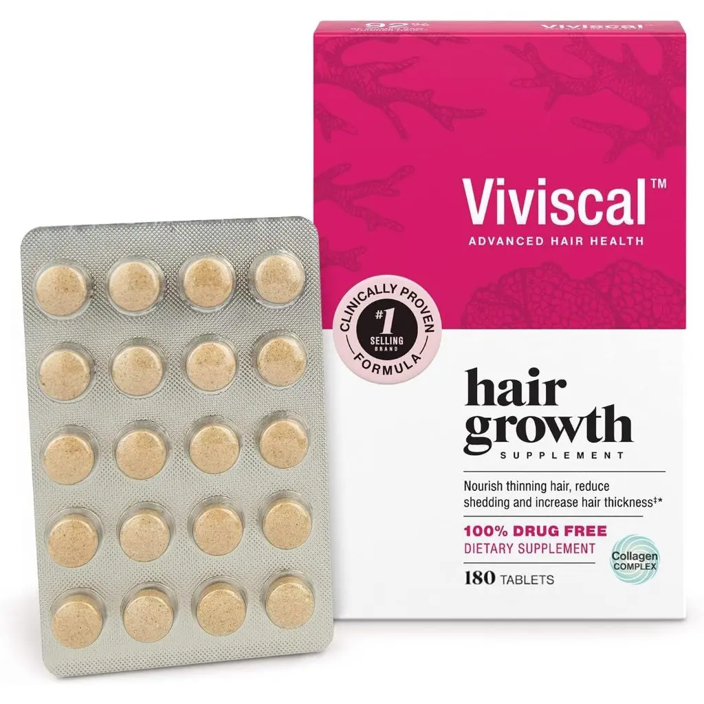 Viviscal Women's Chewable Hair Growth Vitamin Supplements - Biotin, Collagen-Infused Natural Dietary Supplement, Hair & Nail Care, Zinc for Follicles, Vitamin C, 180 Tablets, Drug-Free Adult Routine Support