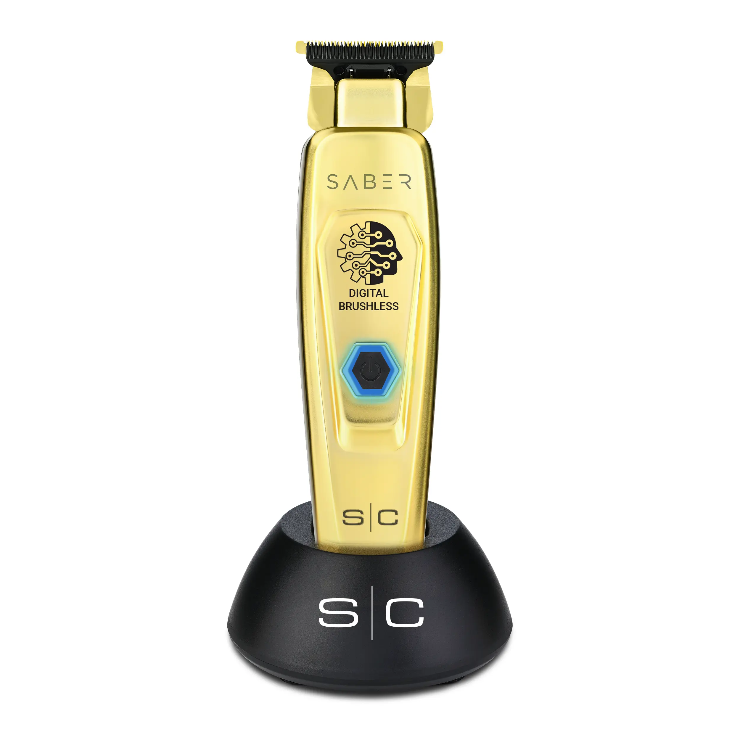 StyleCraft Saber Trimmer - Professional Cordless Hair Trimmer with Full Metal Body and Digital Brushless Motor in Gold Adjustable Carbon