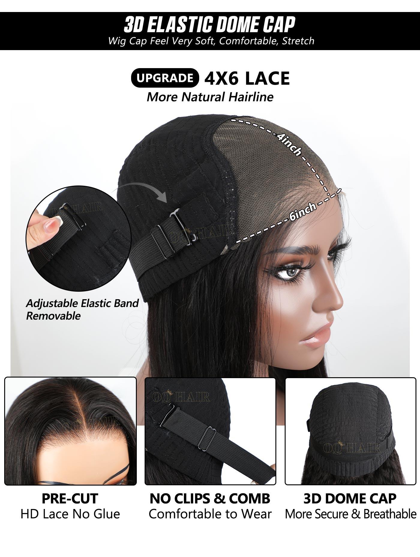 OQ HAIR Pre Bleached Knots Pre Cut Lace 4x6 HD Straight Hair Wear Go Glueless Wigs Invisible Melted Hairline Wigs